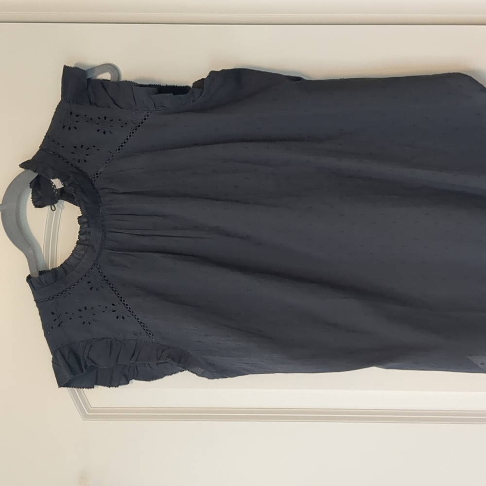 Charcoal gray flutter sleeve tank‎ top with eyelet detailing